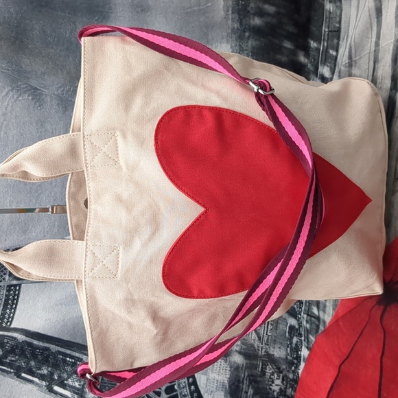 Stella And Dot Heart Canvas Tote Bag - Picture 3 of 11